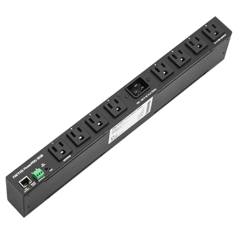 PDU 8QB photo front view with 8 outlets, RJ45 connecctor, terminal block connector