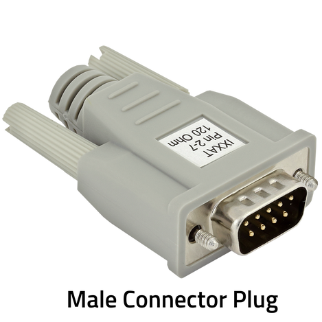 CAN termination is equipped with a Male D-Sub 9 connector and a 120 Ohm resistor.