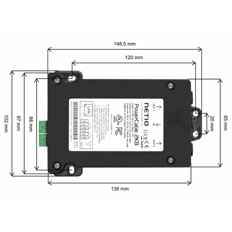 PowerCable 2KB diagram of dimensions