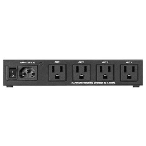 NETIO PowerPDU 4PB & 4KV back photo showing 4 outputs, power input and switch for on/off.
