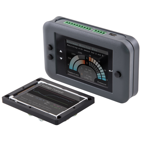 PCAN-MiniDisplay is an interface that is used for recording and visualizing CAN data. Shown with the case option and without a case.