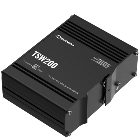 TSW200 industrial Ethernet switch with 2 SFP ports and 8 Gigabit Ethernet ports that support Power-over-Ethernet .