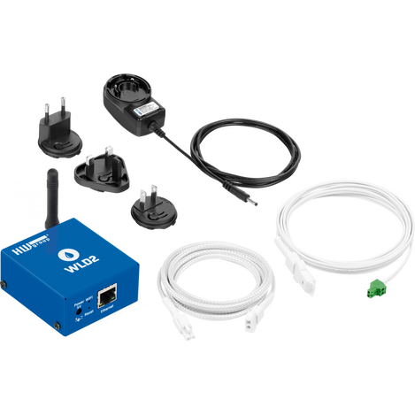 WLD2 PoE Kit contents include WLD2 PoE device, sensing cable A-2m, power adapter.