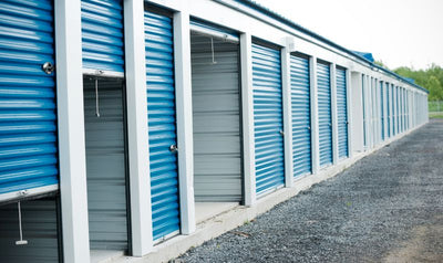 outdoor storage facility with some doors open