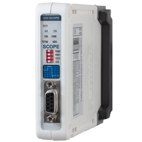 ComBricks 1 Channel SCOPE Repeater Module side view, Anybus Diagnostics, MPN: 101-201210
