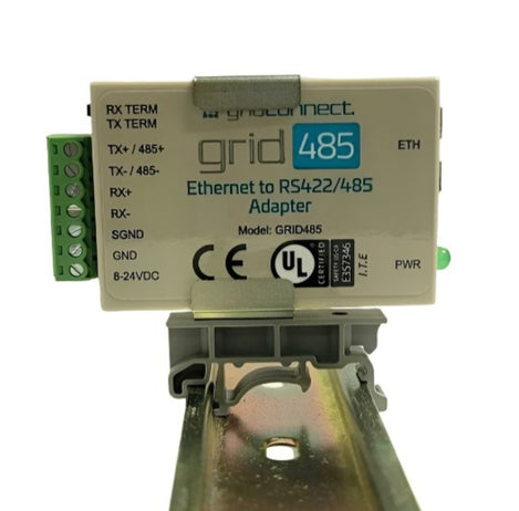 GRID485 mounted on a DIN RAIL with Strap.