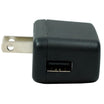 A black USB wall charger adapter with a US plug and a visible USB-A port