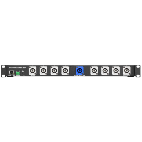 NETIO PowerPDU 8QV shown ina rack mount holder.