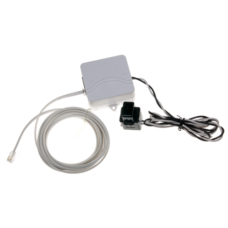 Shows clamp meter and the bottom of the 1-Wire UNI converter.