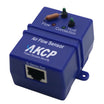 Blue Akcp air flow sensor module with RJ45 Ethernet port, flow meter, and connection indicators
