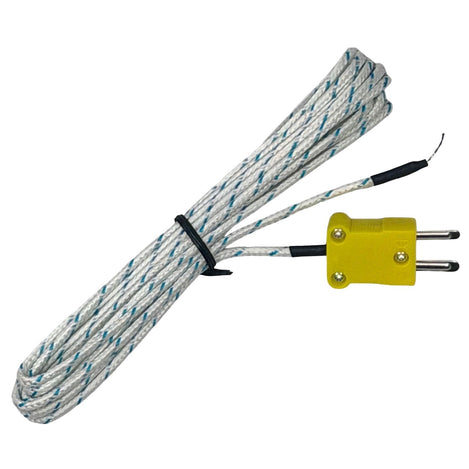 single Type K thermocouple probe, with 3 meters of cable length. Type K thermocouple probe on one end, bare wire on the other