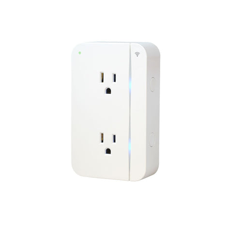 ConnectSense Smart Outlet 2 has 2 outlets and an USB port on the side. Device controls and monitors power usage in home.