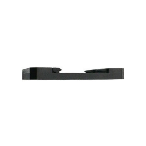 A black plastic mounting bracket or clip component shown from a side profile