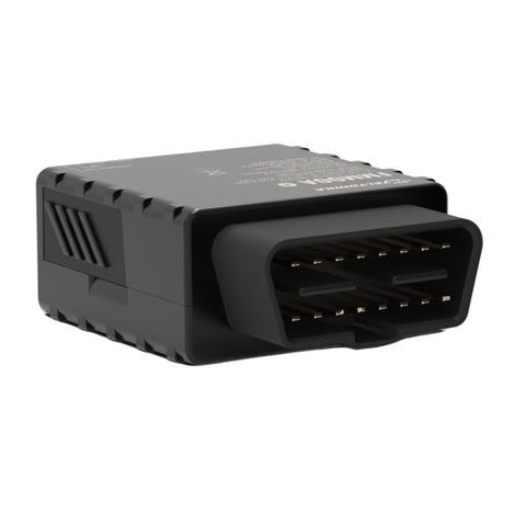 Side view of black Teltonika FMM00A device showing connector