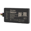 Black Teltonika FMM920 device with QR codes, certifications and technical specifications