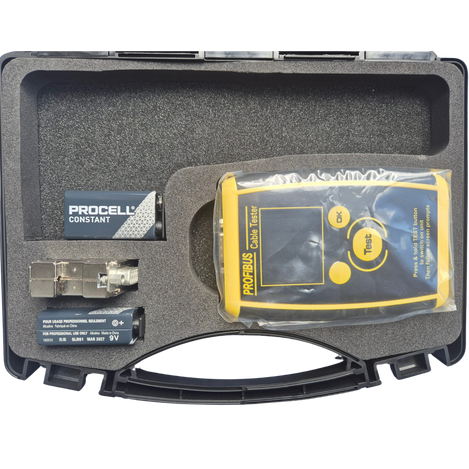 Hi-Port Controls HP-25 includes 2 9 volt batteries, a cable end test plug, the HP-25 handheld device all in a hard shell carrying case.
