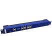 A blue 8 port sensor expansion unit with RJ-45 intelligent sensor ports  for AKCP securityProbes 5E.