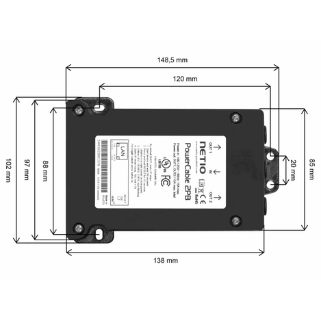 PowerCable 2PB device dimensions diagram