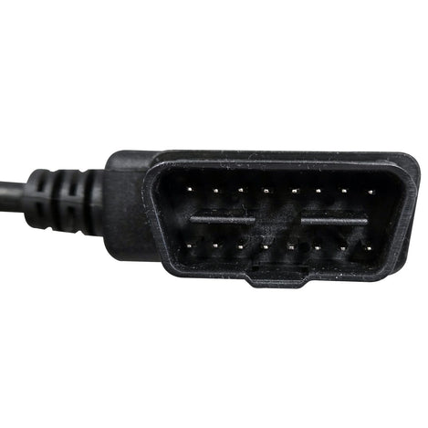Close-up of a black OBDII diagnostic connector
