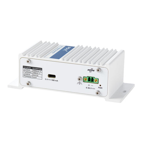 PEAK PAE-Media Converter rear panel with USB-C port, 6–36 V DC Phoenix power connector, ground screw, and power LED