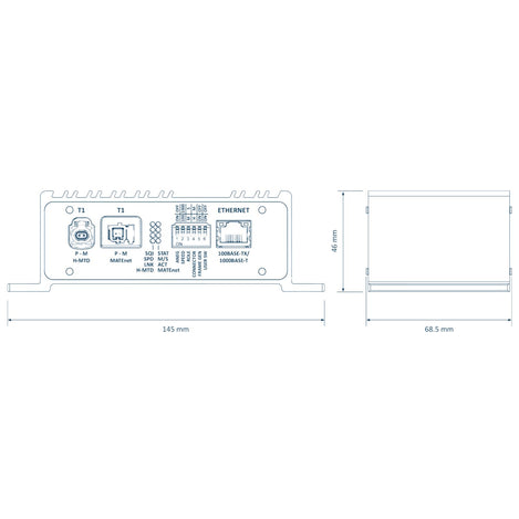 PAE-Media Converter dimensions: 145 x 68.5 x 46 mm