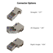 connector options  straight, 45 degree angle, and right angle