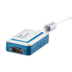 An Ixxat  USB-CAN FD adapter with blue and white housing with a D-Sub 9 connector.