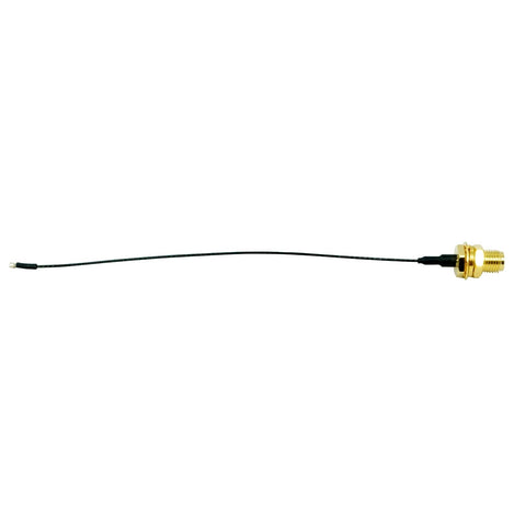 Interface cable 120mm one end W.FL equivalent MHFIII with heat shrink tubing, the other end SMA female R/P straight connector.
