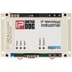 Front view of the HW group IP Watchdog2 Industrial device showing Power, Status, Alarm , Channel 1 and Channel 2 LEDs.