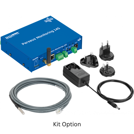 Perseus 145 monitoring kit with universal power supply, temperature sensor and LTE antenna.