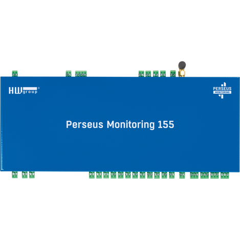 Top view of the Perseus 155 has  HWgroup logo and identifies itself as Perseus Monitoring 155 device.