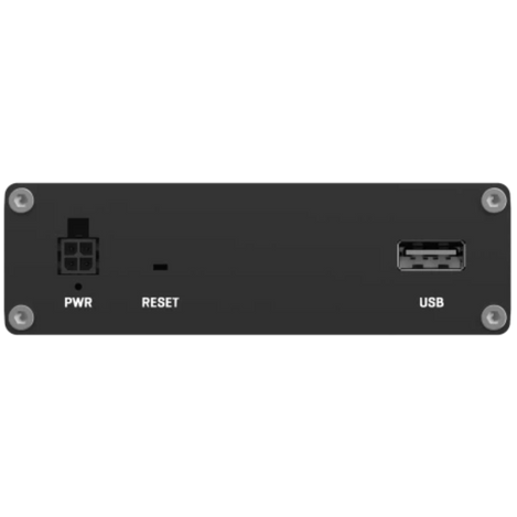 Back view of the  RUT301 shows power socket, reset button, and USB port.