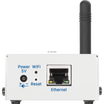 Side view of SD-WLD with Power connector, WiFI LED and reset button. Ehternet jack
