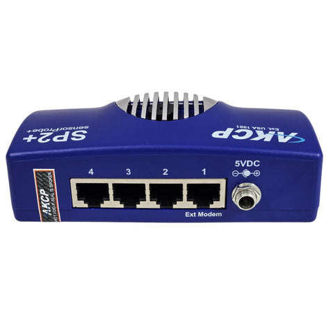 Back view of the SP2+ shows 4RJ45 connectors (1 for Ext Modem) and a locking barrel connector.