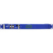 A blue spx4-x10 network switch with multiple RJ45 ports and LED indicators