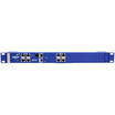 A blue spx8 network switch with multiple RJ45 ports, shown horizontally