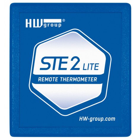 Top side of the STE2 LITE remote thermometer shows HWgroup logo and says STE2 LITE REMOTE THERMOMETER.