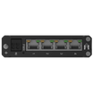 Side view of the TSW304 has power connector, grounding screw and 4 Ethernet ports.