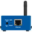 WLD2 PoE side view of the Power 5V connector,  Ethernet port, WiFi  LED and Reset button. Can see antenna from the other side.