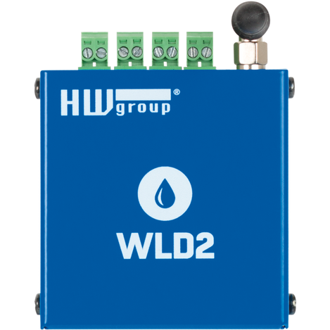 Top view of the  WLD2 PoE device with the extension of the phoenix connectors and and antenna.