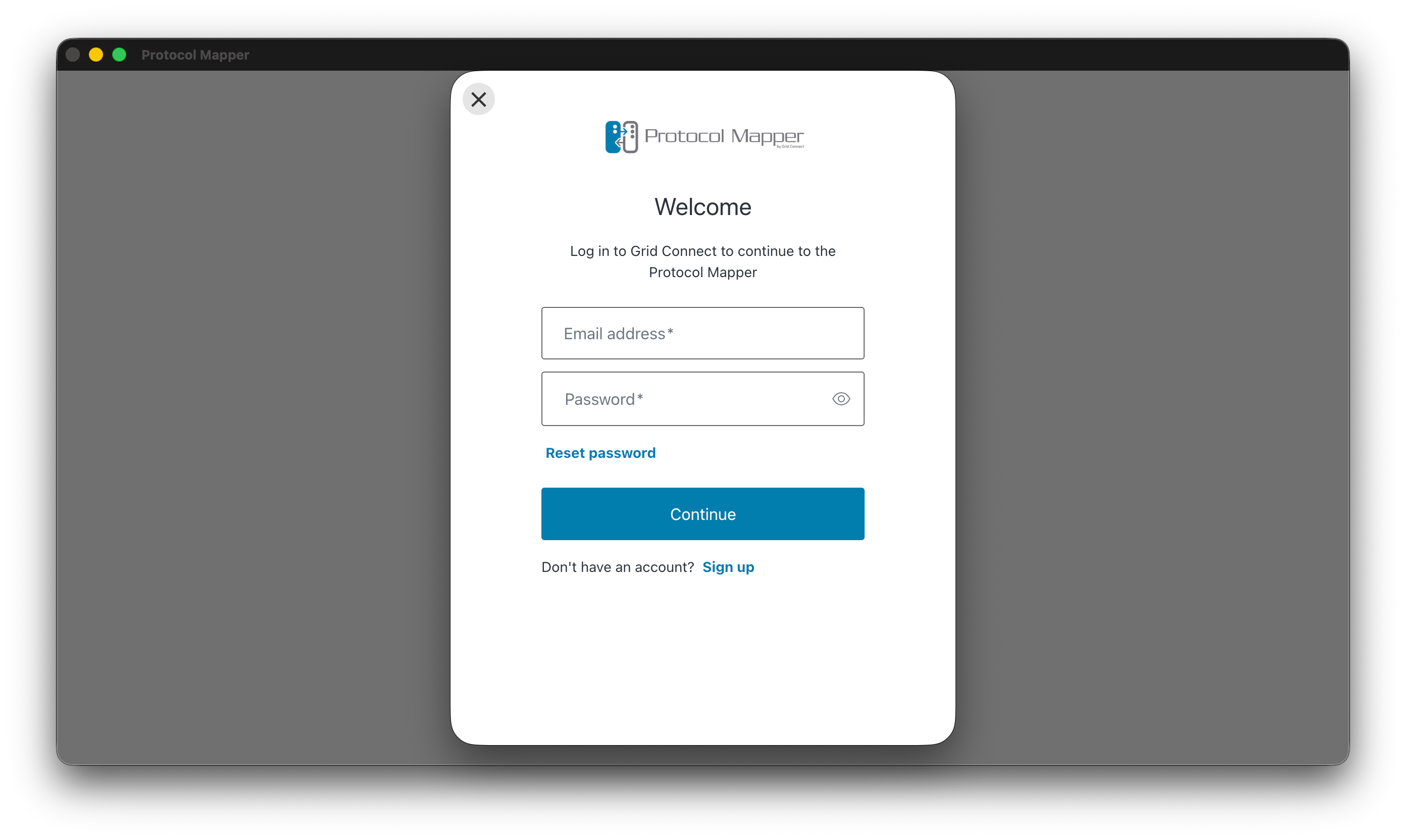 Protocol Mapper entry screen offering sign in or continue as guest